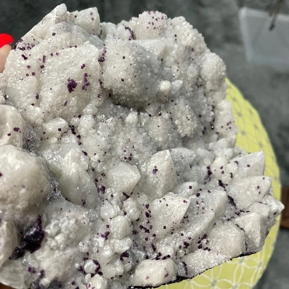XL CANDLE QUARTZ CLUSTER 6”x5”x3”thick GORGEOUS GREY W- PURPLE “SPARKLES” - Picture 7 of 9